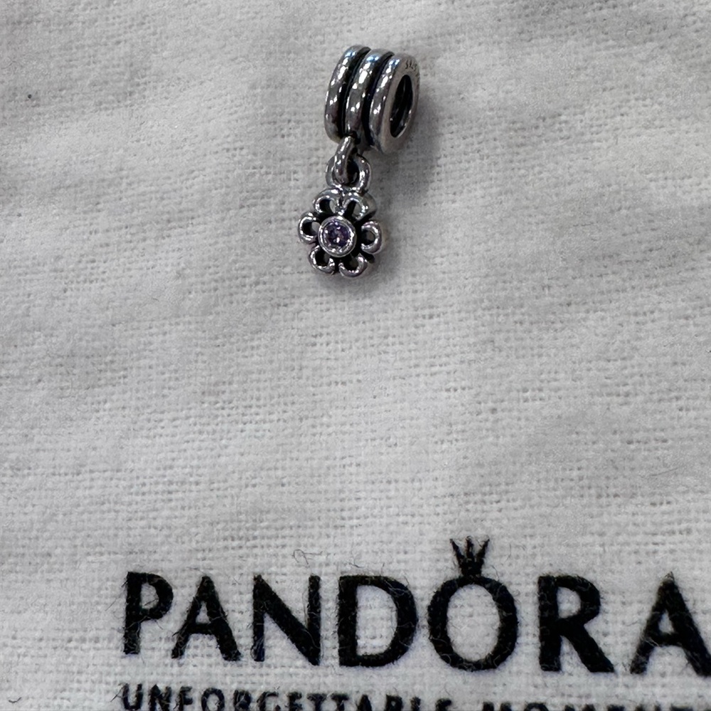 Pandora Flower dangle Charm with light pink CZ